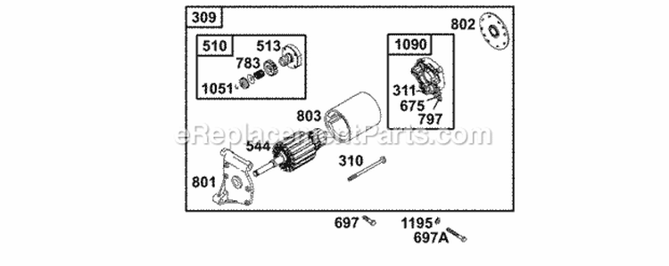 Electric Starter Diagram and Parts List for  Briggs and Stratton Engine